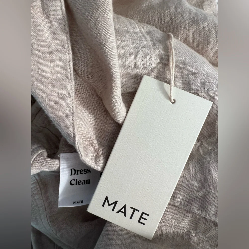 NWT Mate The Label 100% Organic Linen Natural Short Sleeve Button Up Jumpsuit - Picture 8 of 10